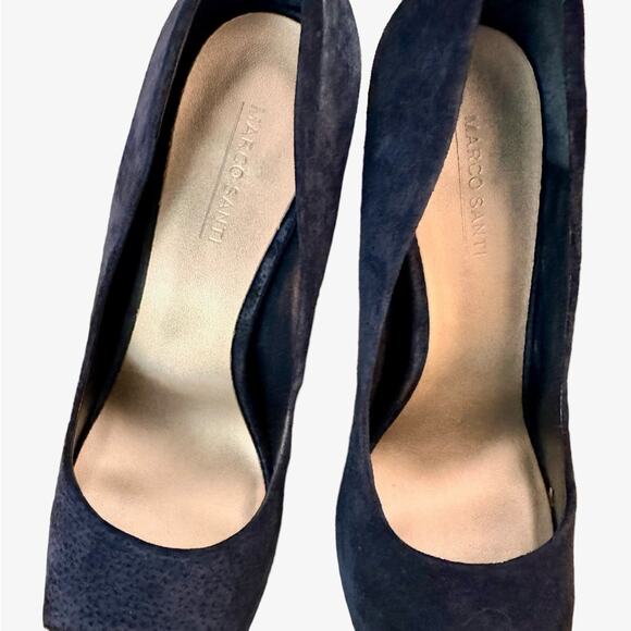 Marco Santi Navy Suede Peep Toe Stiletto Heels, size 9.5 - Picture 4 of 9